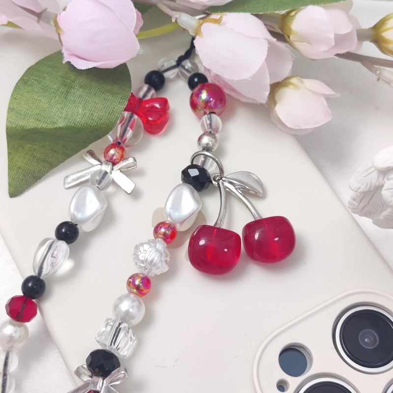 cioatu Phone Charms Cute Cherry Butterfly Cell Phone Lanyard Strap Wrist Strap for Bag Airpods Camera Pendants Decor - Image 3